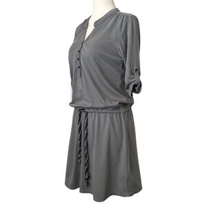 Indigenous 100% Organic Cotton Henley Draswstring Dress - XS - Khaki Green